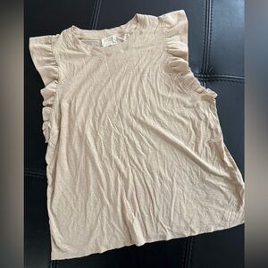Nation LTD Beige Ruffle Sleeve Tee